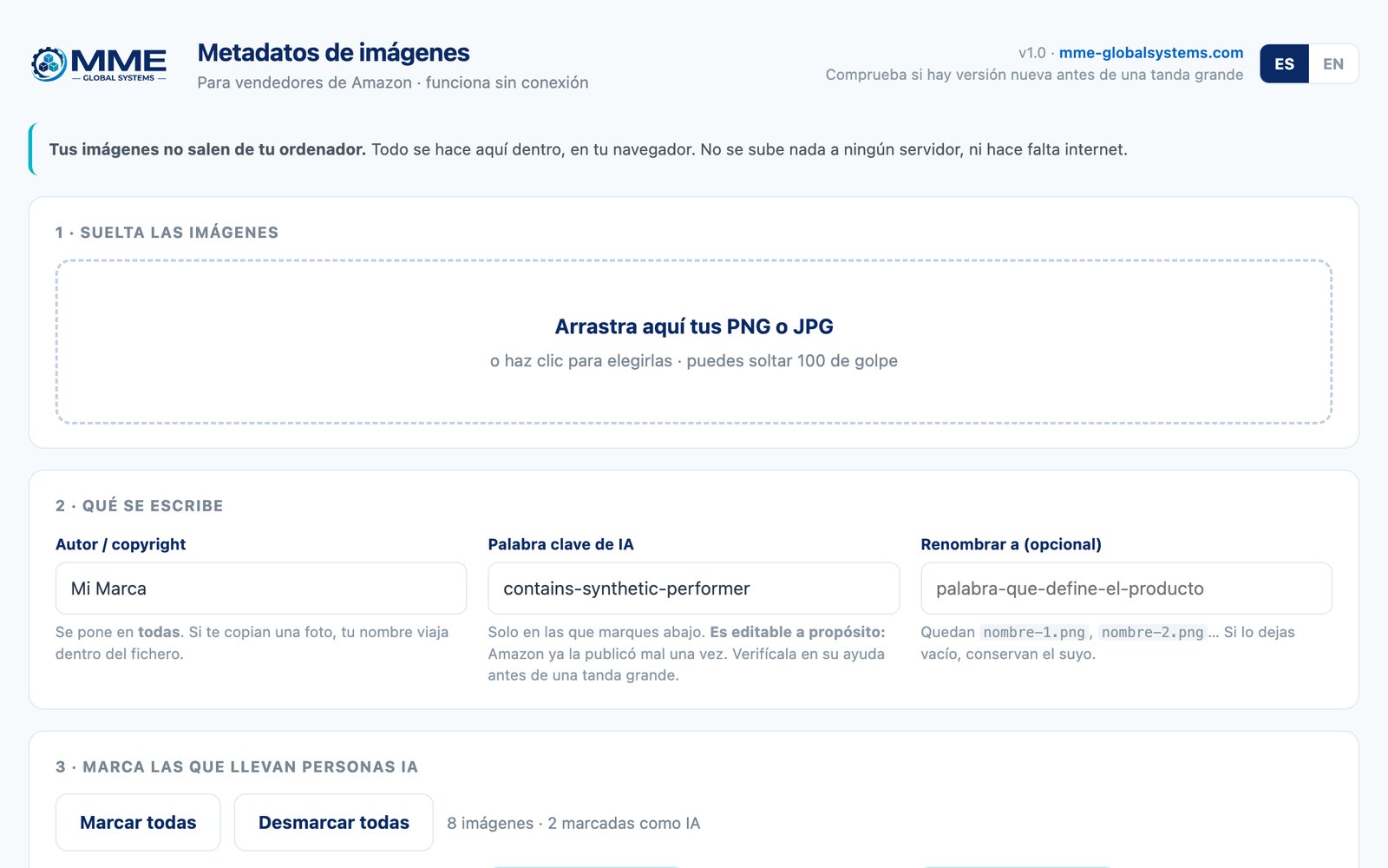 El etiquetador: se sueltan las imágenes y se elige qué se escribe en ellas (datos de ejemplo)